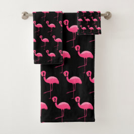 BLACK PINK FLAMINGO BRIGHT BATHROOM TOWEL SET BAD HANDDOEK
