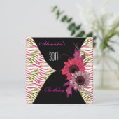 Black Pink Floral 30e Anniversaire Invitation (Debout devant)