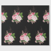 Black Pink Floral BIRTHDAY WEDDING WRAP Cadeaupapier (Vlak)