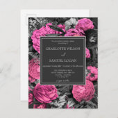 Black Pink Floral | Modern Chic Floral Wedding Uitnodiging Briefkaart (Voorkant / Achterkant)