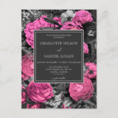 Black Pink Floral | Modern Chic Floral Wedding Uitnodiging Briefkaart (Voorkant)