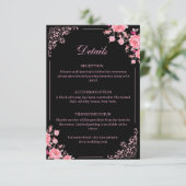 Black & Pink Floral Wedding Enclosure Card Informatiekaartje (Staand voorkant)