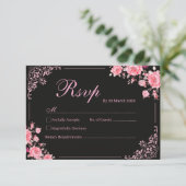 Black & Pink Floral Wedding RSVP Card (Debout devant)