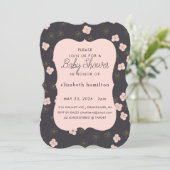 Black & Pink Flowers Baby Shower Invitation (Debout devant)