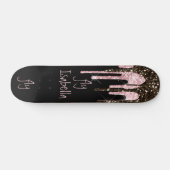Black Pink Glitter Girly Sparkle Persoonlijke naam Skateboard (Horizontaal)
