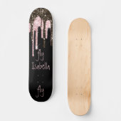 Black Pink Glitter Girly Sparkle Persoonlijke naam Skateboard (Voorkant)