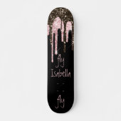 Black Pink Glitter Girly Sparkle Persoonlijke naam Skateboard (Voorkant)
