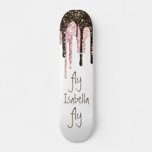 Black Pink Glitter Girly Sparkle Persoonlijke naam Skateboard