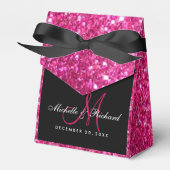 Black Pink Glitter Monogram Weddenschap Vor Box Bedankdoosjes (Voorkant Zijde)
