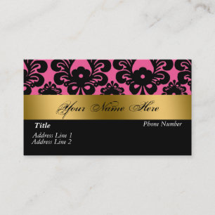 Black Pink Gold Damask Visitekaartje