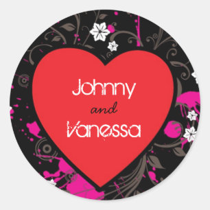 Black & Pink Grungy Heart Music Thmed Wedding Ronde Sticker