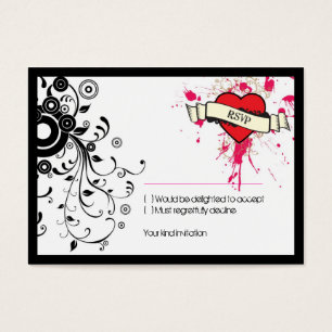 Black & Pink Grungy Heart Music Thmed Wedding Visitekaartje