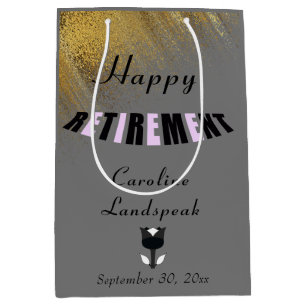 Black Pink Happy Retirement Glitter & Black Tulip Medium Cadeauzakje
