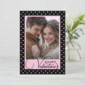 Black & Pink Hearts Happy Valentijns's Custom Phot Feestdagenkaart (Staand voorkant)