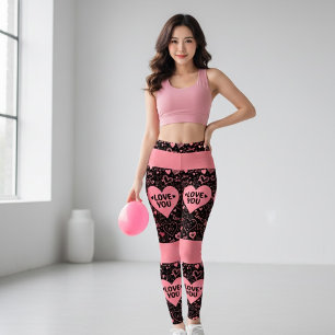 Black & Pink 'JE T'AIME' Leggings Graphiques