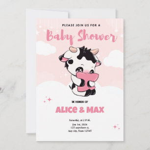 Black Pink Koe Witte Wolk Baby Shower Kaart