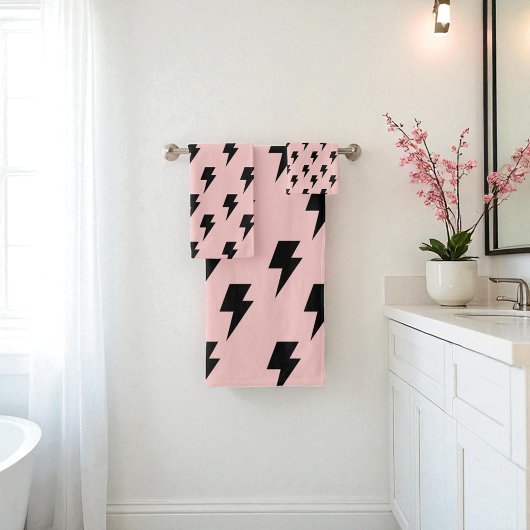 Black Pink Lightning Y2K Indie Bold Badkamers Bad Handdoek