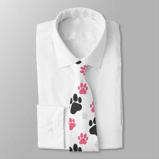 Black Pink Paw Print Dog Eigenaar Puppy Lover Pets Stropdas (Gebonden)
