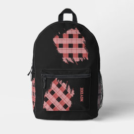 Black, Pink Plaid Patches, Name Bedrukte Rugzak