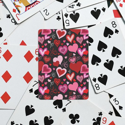Black Pink Red Hearts Love Pattern Pokerkaarten