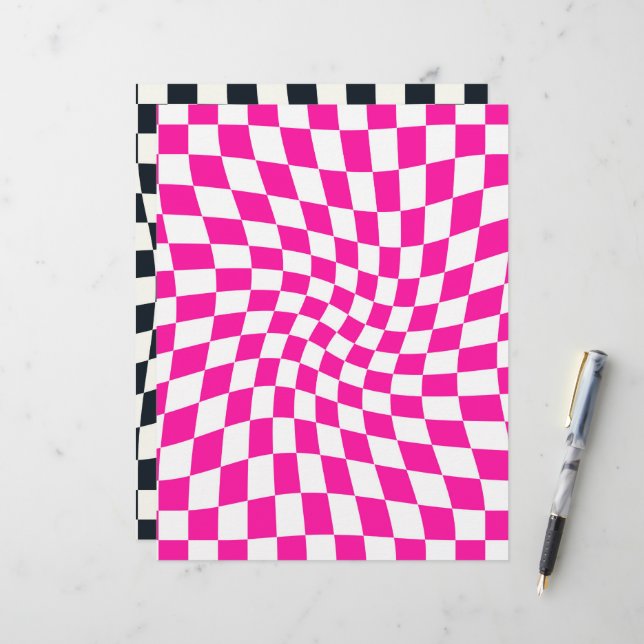 Black Pink Retro Checkered Scrapbook Paper (Voorkant / Achterkant in situ)
