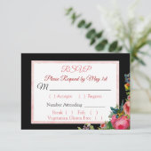 Black PInk Roses Floral Grattée Mariage RSVP carte (Debout devant)