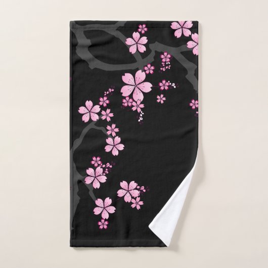 Black Pink Sakura design japonais :: (Serviette à main)