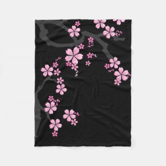 Black Pink Sakura japanese design: Fleece Deken