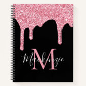 Black Pink Sparkle Glitter Drivers Monogram Notitieboek (Voorkant)