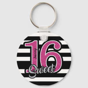Black Pink Sweet 16 Personalized Sleutelhanger