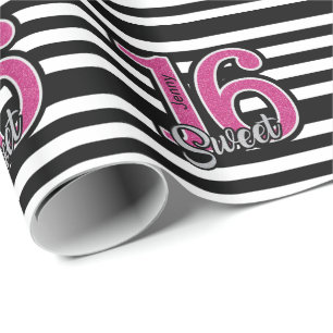 Black Pink Sweet 16 Persoonlijk Cadeaupapier