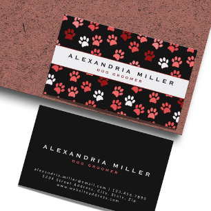 Black Pink & White Puppy Dog Paw Print Patroon Visitekaartje