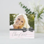 Black Pink Zebra Photo Faire-part de graduation (Debout devant)