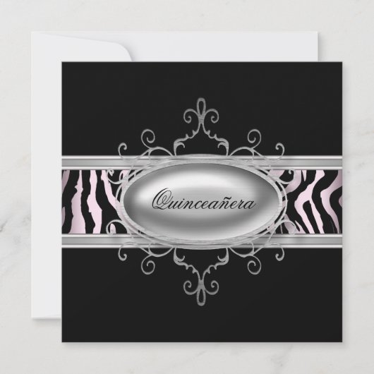 Black Pink Zebra Quinceanera Uitnodiging (Voorkant)