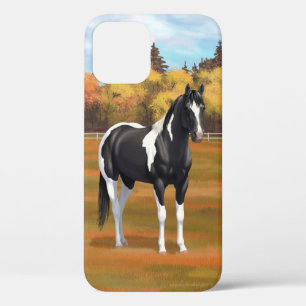 Black Pinto Paint Quarter Horse Stallion iPhone 12 Hoesje