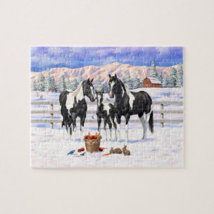 Black Pinto Paint Quarter Horses Op Een Boerderij Legpuzzel