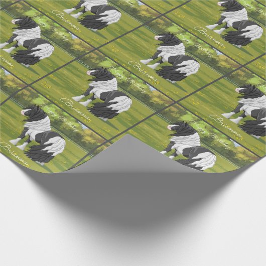 Black Pinto Piebald Gypsy Vanner Draft Horse Cadeaupapier (Hoek)