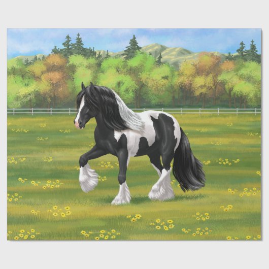 Black Pinto Piebald Gypsy Vanner Draft Horse Cadeaupapier (Vlak)
