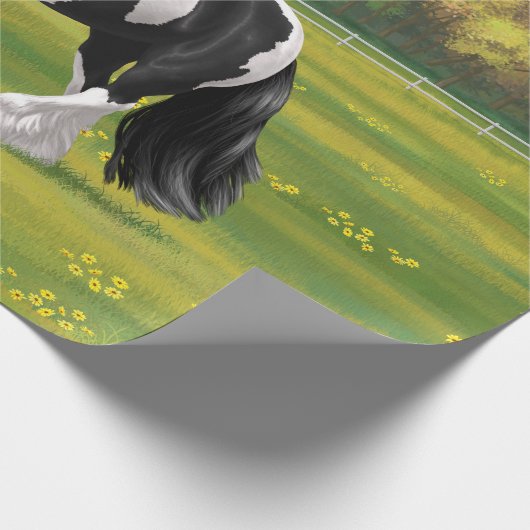 Black Pinto Piebald Gypsy Vanner Draft Horse Cadeaupapier (Hoek)