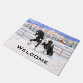 Black Pinto Piebald Gypsy Vanner Draft Horse Deurmat (Schuin)