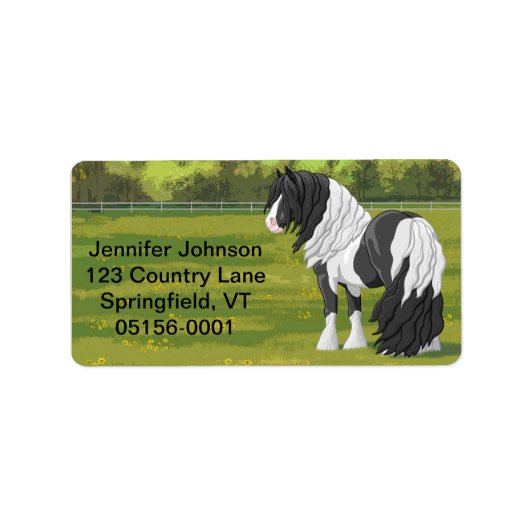 Black Pinto Piebald Gypsy Vanner Draft Horse Etiket (Voorkant)