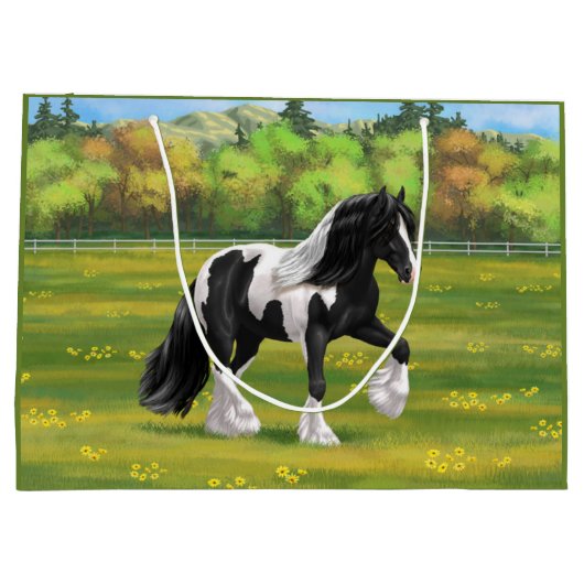 Black Pinto Piebald Gypsy Vanner Draft Horse Groot Cadeauzakje (Achterkant)
