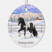 Black Pinto Piebald Gypsy Vanner Draft Horse Keramisch Ornament (Links)
