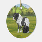 Black Pinto Piebald Gypsy Vanner Draft Horse Keramisch Ornament (Links)