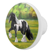 Black Pinto Piebald Gypsy Vanner Draft Horse Keramische Knop (Rechts)