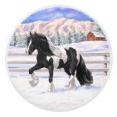 Black Pinto Piebald Gypsy Vanner Draft Horse Keramische Knop (Voorkant)