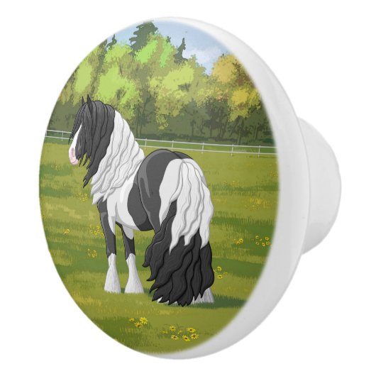 Black Pinto Piebald Gypsy Vanner Draft Horse Keramische Knop (Rechts)