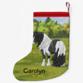 Black Pinto Piebald Gypsy Vanner Draft Horse Kleine Kerstsok (Achterkant)