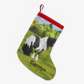 Black Pinto Piebald Gypsy Vanner Draft Horse Kleine Kerstsok (Voorkant (Hangend))