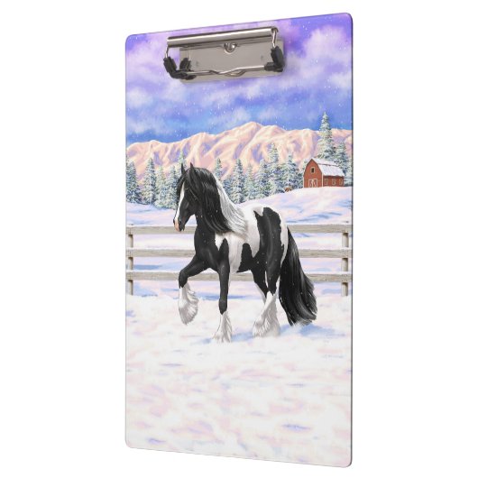 Black Pinto Piebald Gypsy Vanner Draft Horse Klembord (Links)